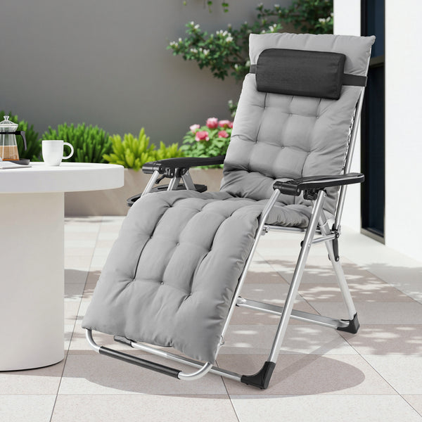 CONCETTA Padded Zero Gravity Chair, Lounge Chair with Removable Cushion and Trays,Folding deck chair patio chair, Lawn Lounger, Gray