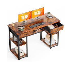 32/48 inch Small Desk with Fabric Drawers for Adult, Vanity Desk with Storage for Bedroom, Black