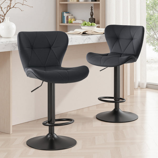CONCETTA Set of 2 Swivel Bar Stools - Adjustable Height Modern Fabric Upholstered Barstools Counter Bar Chairs with Backrest for Kitchen Island & Home Bar