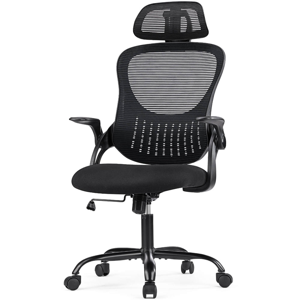 CONCETTA Ergonomic office chair - high back with wheels, adjustable headrest and flip-up armrests for bedroom, study, living room, office