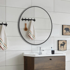JOINSUN Round Mirror, Black Metal Frame Wall Mirror for Entryway, Bathroom, Vanity, Living Room, Modern Circular Mirror