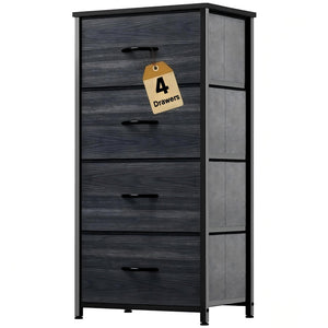 CONCETTA 4 Drawer Dresser, Wide Chest Drawers Nightstand Storage Tower Storage Fabric Dresser With Wood Top for Living Room, Bedroom, Closet
