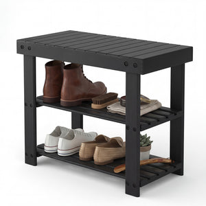 CONCETTA Bamboo Shoe Rack & Bench, 3-Tier 280 lb Capacity Storage Organizer for Entryway, Living Room, Balcony
