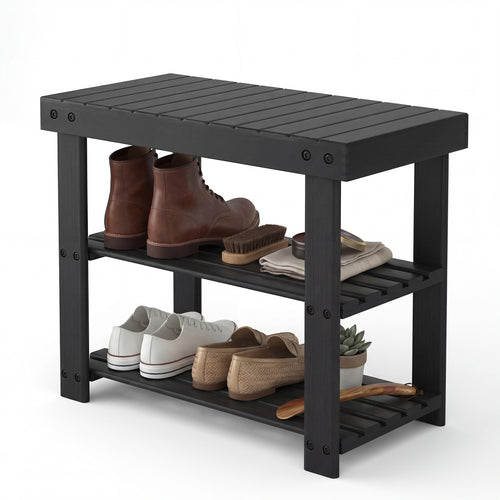 CONCETTA Bamboo Shoe Rack & Bench, 3-Tier 280 lb Capacity Storage Organizer for Entryway, Living Room, Balcony
