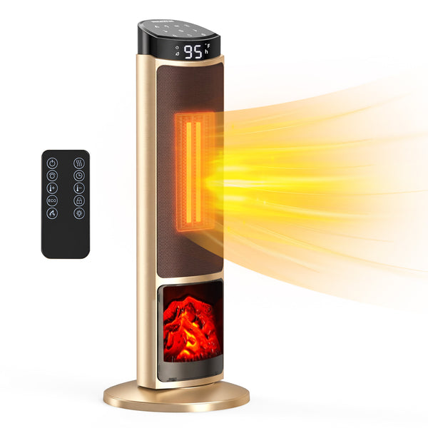 SHOUFTW 1500W Space Heater, 23" Electric Heater with Remote and Thermostat, 12H Timer, 4 Modes & 70°Oscillation, Overheat & Tip-Over Protection for Indoor