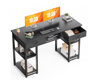 32/48 inch Small Desk with Fabric Drawers for Adult, Vanity Desk with Storage for Bedroom, Black