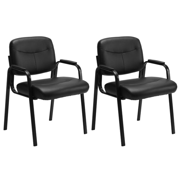 CONCETTA Reception Guest Waiting Room Chairs, PU Leather with Padded Arms, Black