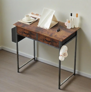 Small Desk with Fabric Drawers and Storage Shelves, 32 inch for Adult, Black