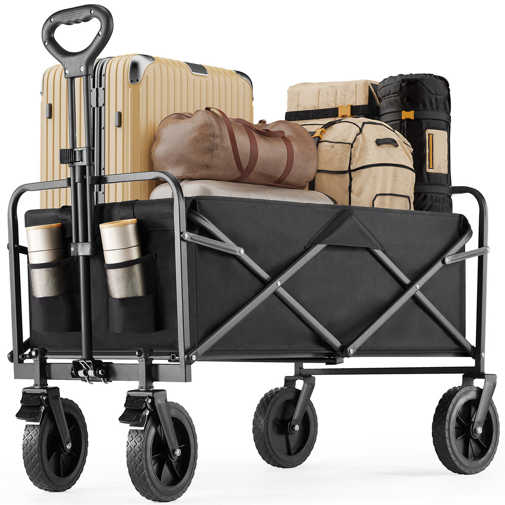 CONCETTA Foldable Utility Cart, Large Capacity Shopping Wagon Cart with Drink Holders for Outdoors