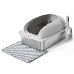 CONCETTA 24in Stainless Steel Cat Litter Box with Lid, Large Cat Litter Box for Cats, High Wall Sides, Anti-Urine Leakage, Easy Cleaning, Scoop and Mat Included