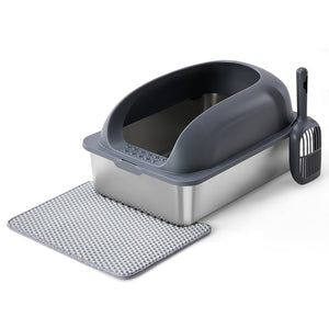 CONCETTA 24in Stainless Steel Cat Litter Box with Lid, Large Cat Litter Box for Cats, High Wall Sides, Anti-Urine Leakage, Easy Cleaning, Scoop and Mat Included