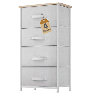 CONCETTA 4 Drawer Dresser, Wide Chest Drawers Nightstand Storage Tower Storage Fabric Dresser With Wood Top for Living Room, Bedroom, Closet