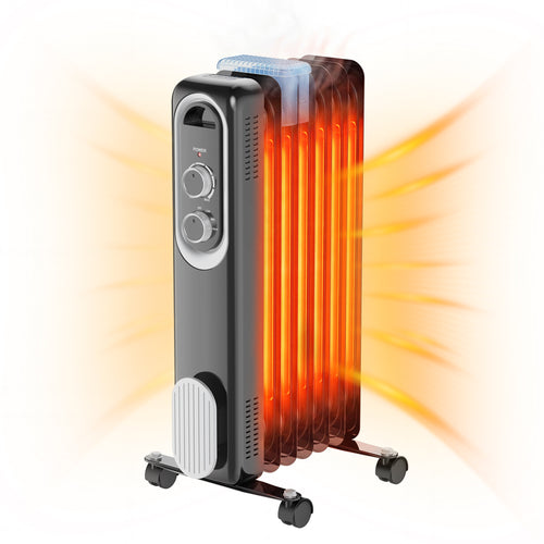 SHOUFTW 1500W Portable Oil Filled Radiator Heater with Electric Adjustable Thermostat. Automatic Power-off and Tip-Over Protection, Quiet Heating for Home