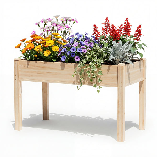 CONCETTA Wooden Raised Garden Bed - Elevated Planter Box with Drainage & Liner for Backyard/Patio/Balcony