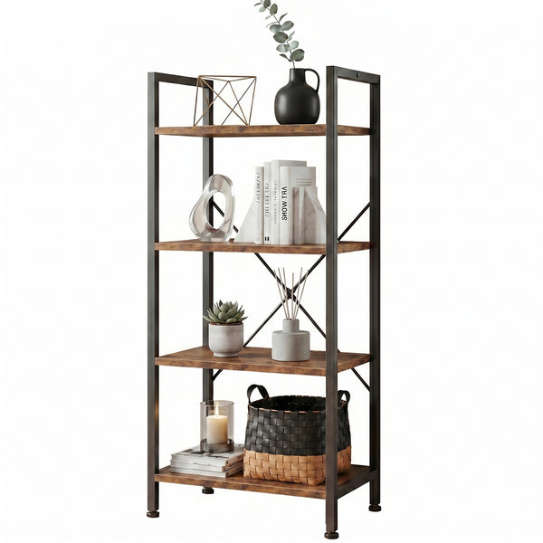 CONCETTA Bookshelf Small Industrial Storage Shelf & Shelves, Metal Bookcase for Home Office, Living Room, Bedroom