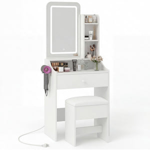 CONCETTA Vanity Desk with Mirror and Lights, Makeup Vanity Table with Hair Dryer & Power Outlet, Dressing Table for Bedroom