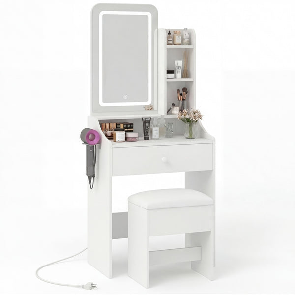 CONCETTA Vanity Desk with Mirror and Lights, Makeup Vanity Table with Hair Dryer & Power Outlet, Dressing Table for Bedroom