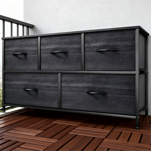 CONCETTA 5 Fabric Dresser with 5 Storage Drawers, TV Stand with Wooden Top Metal Frame for Clothes, Living Room, Hallway, Entryway