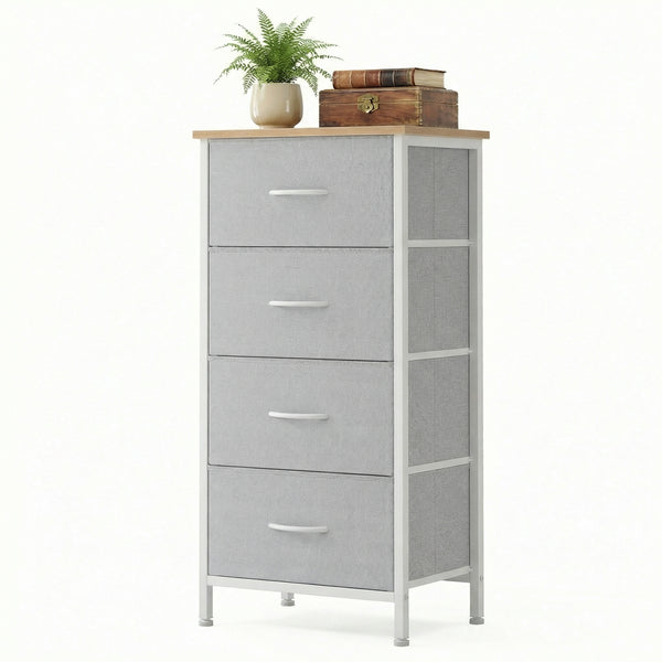 CONCETTA 4 Drawer Dresser, Wide Chest Drawers Nightstand Storage Tower Storage Fabric Dresser With Wood Top for Living Room, Bedroom, Closet