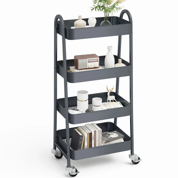 CONCETTA Versatile 4-Tier Metal Utility Cart with Locking Casters, Multi-Scenario Use for Office, Living Room, Kitchen