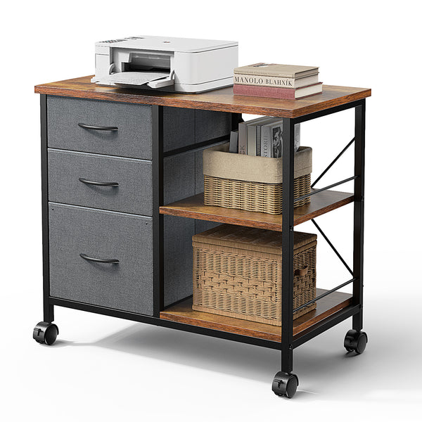 CONCETTA 3-Drawer Rolling File Cabinet with Open Shelf, Fabric Filing Storage for Home Office