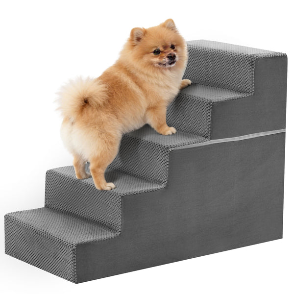 CONCETTA Pet Stairs Ramp, High-Density Foam Dog Cat Steps, Non-Slip Indoor Ladder for Couch, High Beds, Sofa, Gray
