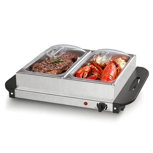 Electric Warming Tray with Temperature Control, Buffet Server & Chafing Dish for Parties, Holidays, Catering, Dishwasher Safe