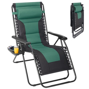 SHOUFTW Padded Zero Gravity Chair, Heavy Duty Outdoor Recliner, Foldable Anti Gravity Lounge Chair for Yard Camping Poolside