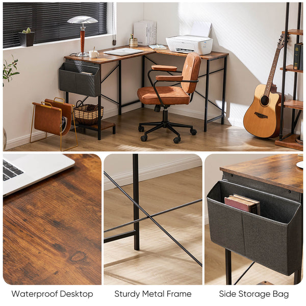 CONCETTA L-Shaped Computer Desk - 50" Corner Gaming Table with Console Shelf and Side Storage Pocket for Office, Bedroom, Living Room