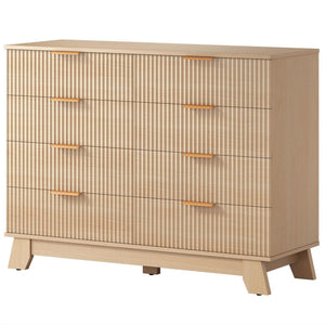 CONCETTA Modern Fluted Dresser for Bedroom, Wide Chest of Drawers with Metal Handles, Wood Storage Organizer for Living Room Bedroom Hallway, Natural Oak