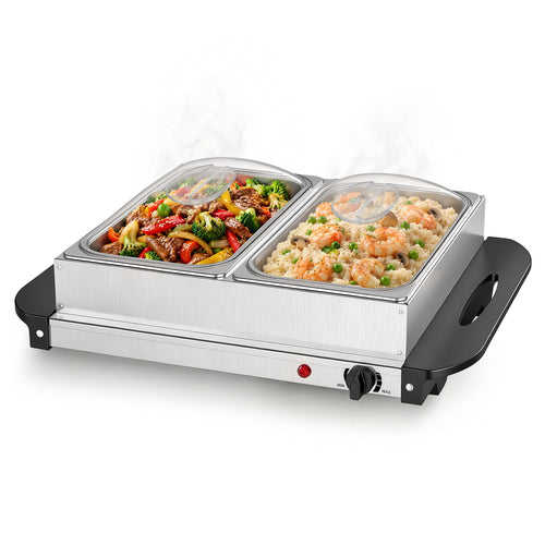 SHOUFTW Stainless Steel Electric Warming Tray, Buffet Server with Adjustable Temperature Control, Food Warmer for Parties, Holidays & Catering.