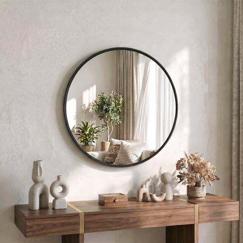 CONCETTA Round Circle Wall Mirror, Aluminium Frame, Shatter Resistant Glass for Bathroom, Home Decor, Vanity