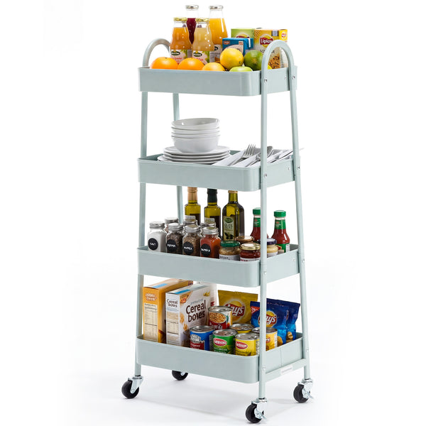 CONCETTA Versatile 4-Tier Metal Utility Cart with Locking Casters, Multi-Scenario Use for Office, Living Room, Kitchen