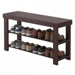 CONCETTA Bamboo Shoe Rack & Bench, 3-Tier 280 lb Capacity Storage Organizer for Entryway, Living Room, Balcony