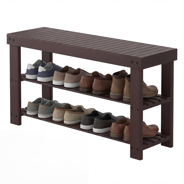 CONCETTA Bamboo Shoe Rack & Bench, 3-Tier 280 lb Capacity Storage Organizer for Entryway, Living Room, Balcony