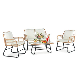 CONCETTA 3 Piece Outdoor Patio Furniture Set, Wicker Bistro Chairs with Glass Top Table for Apartment Balcony, Small Backyard, Porch and Deck
