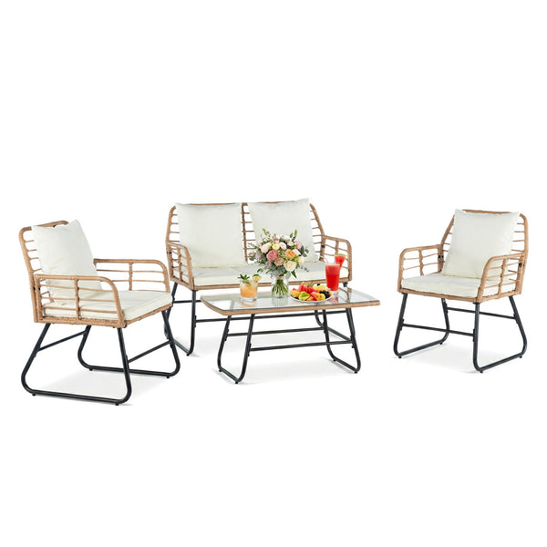 CONCETTA 3 Piece Outdoor Patio Furniture Set, Wicker Bistro Chairs with Glass Top Table for Apartment Balcony, Small Backyard, Porch and Deck