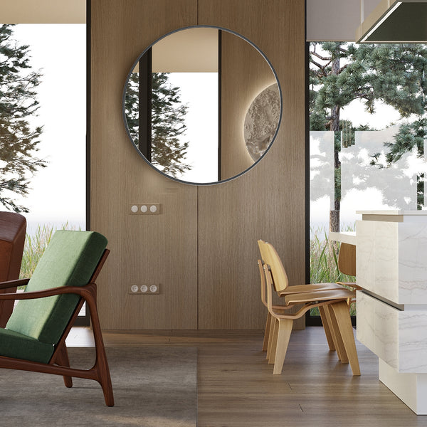 JOINSUN Round Mirror, Black Metal Frame Wall Mirror for Entryway, Bathroom, Vanity, Living Room, Modern Circular Mirror