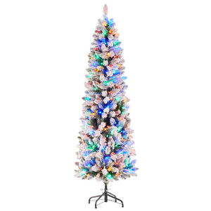 SHOUFTW Artificial Christmas Tree, Pre-Lit Green Pencil Tree with LED Lights, Metal Stand