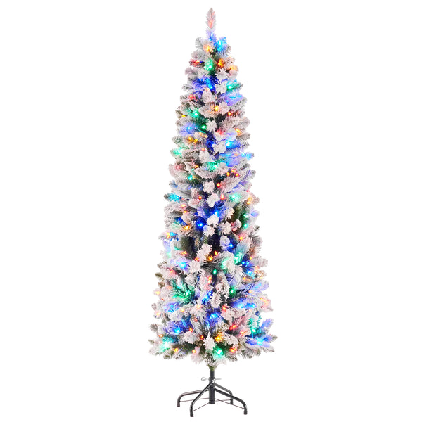 SHOUFTW Artificial Christmas Tree, Pre-Lit Green Pencil Tree with LED Lights, Metal Stand