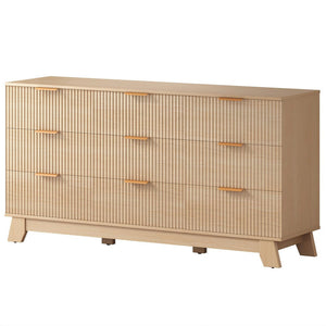CONCETTA Modern Fluted Dresser for Bedroom, Wide Chest of Drawers with Metal Handles, Wood Storage Organizer for Living Room Bedroom Hallway, Natural Oak