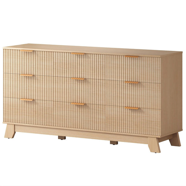 CONCETTA Modern Fluted Dresser for Bedroom, Wide Chest of Drawers with Metal Handles, Wood Storage Organizer for Living Room Bedroom Hallway, Natural Oak