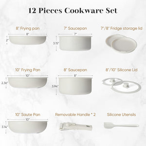 CONCETTA 12Pcs Pots and Pans Set-Nonstick Kitchen Cookware, with Detachable Handle, Induction Cookware, Dishwasher Oven Safe