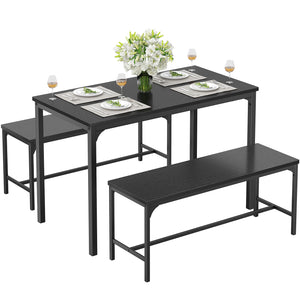 CONCETTA 3-Piece Dining Table Set with 1 Table,2 benches,Space-Saving Small Dining Set for 2–4 People for Apartment, Daily Meals & Bistro