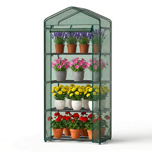 CONCETTA 4-Tier Mini & Portable Greenhouse with Wheels, Rust-Resistant Steel Frame, PVC Cover for Indoor or Outdoor Gardening