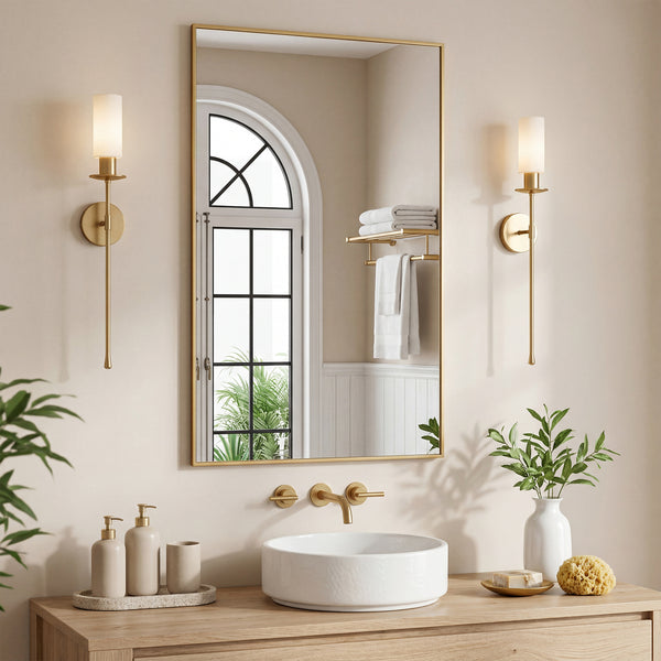 CONCETTA Bathroom Mirror, Brushed Aluminium Framed, Rectangle with Square Corner for Wall Home Decor Modern Style