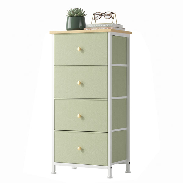 CONCETTA 4 Drawer Dresser, Wide Chest Drawers Nightstand Storage Tower Storage Fabric Dresser With Wood Top for Living Room, Bedroom, Closet