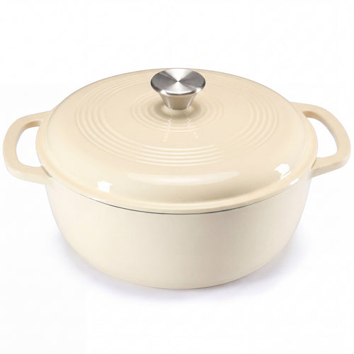 CONCETTA 6 Quart Enamel Cast Iron Dutch Oven with Moisture-Sealing Lid for Bread Baking Braising & Slow Cooking, Dual Handles, Oven Safe