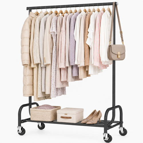 CONCETTA Heavy-Duty Clothes Rack, Movable Freestanding Rack with Shelf, Metal Clothes Rack for 450 lbs