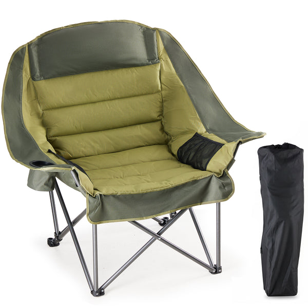 SHOUFTW Extra Large Portable Folding Camping Chair With Side Pocket, Cup Holder, And Carrying Bag, Heavy-Duty Chair For Outdoor, Fishing, Sports, And Travel Use